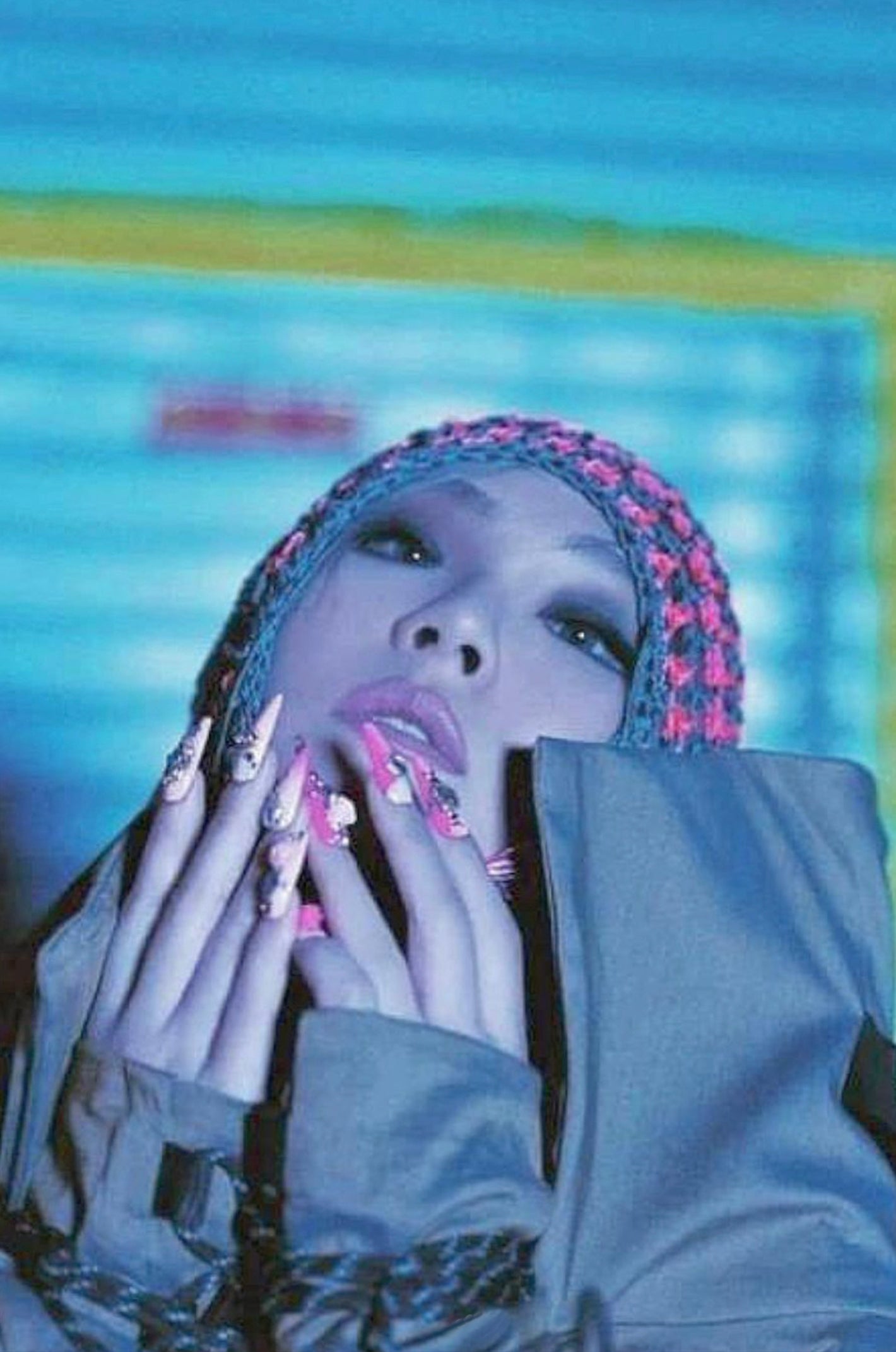 Pink Teal Striped Crochet Balaclava