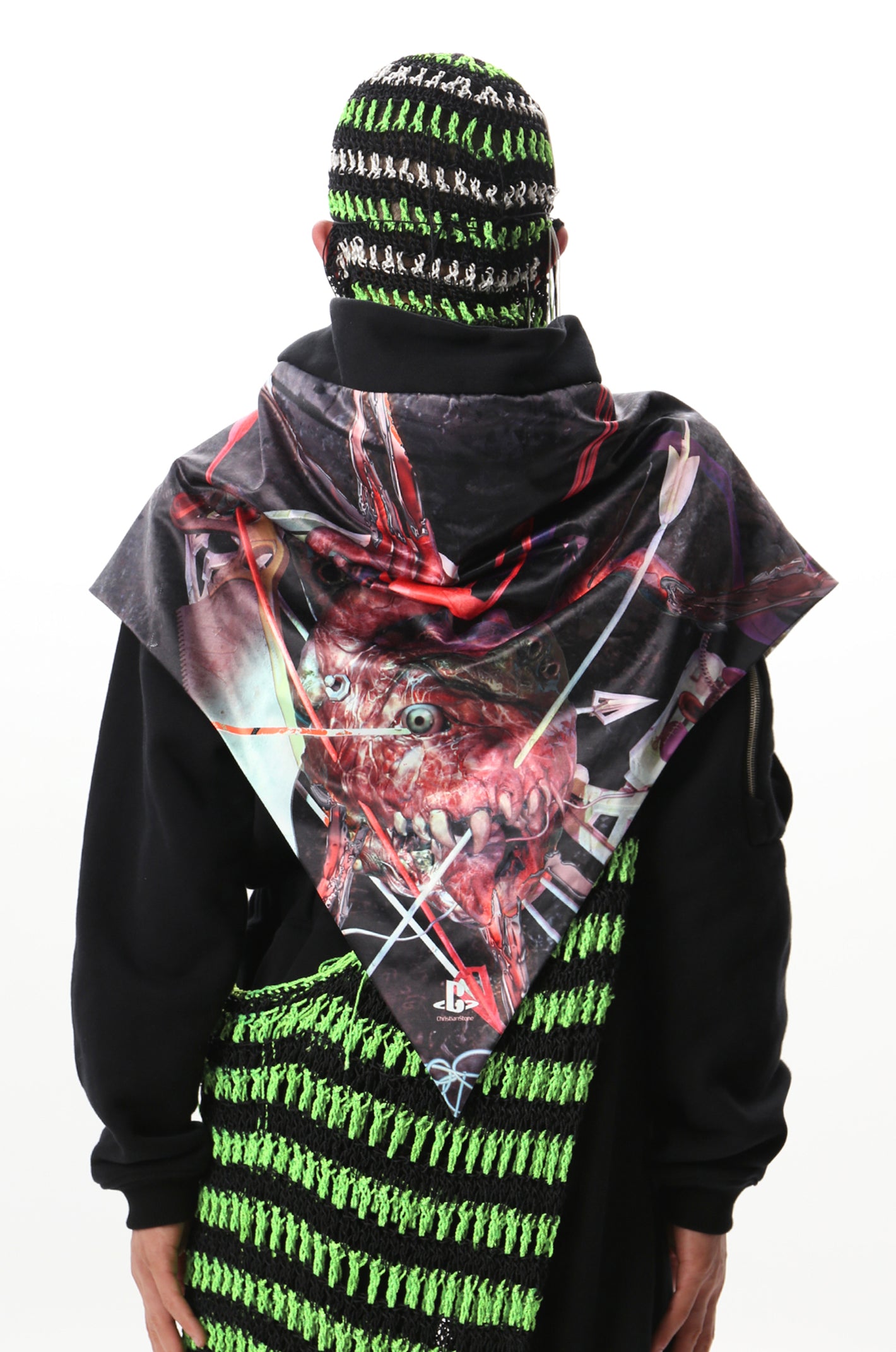 Tri-coloured Hand Crochet Balaclava