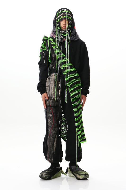 Neon Green and Black Crochet Shoulder Bag