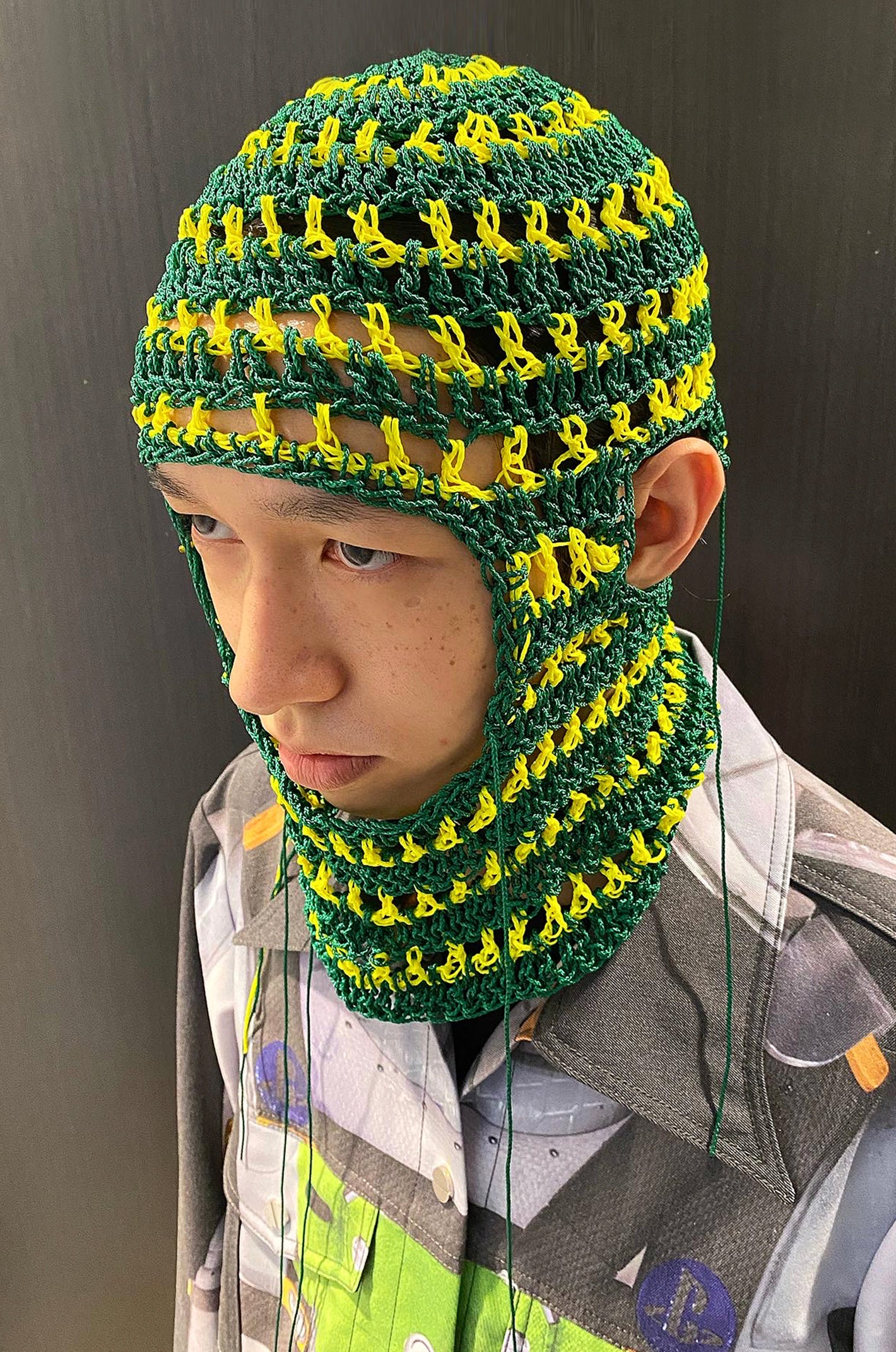 Green Yellow Striped Crochet Balaclava