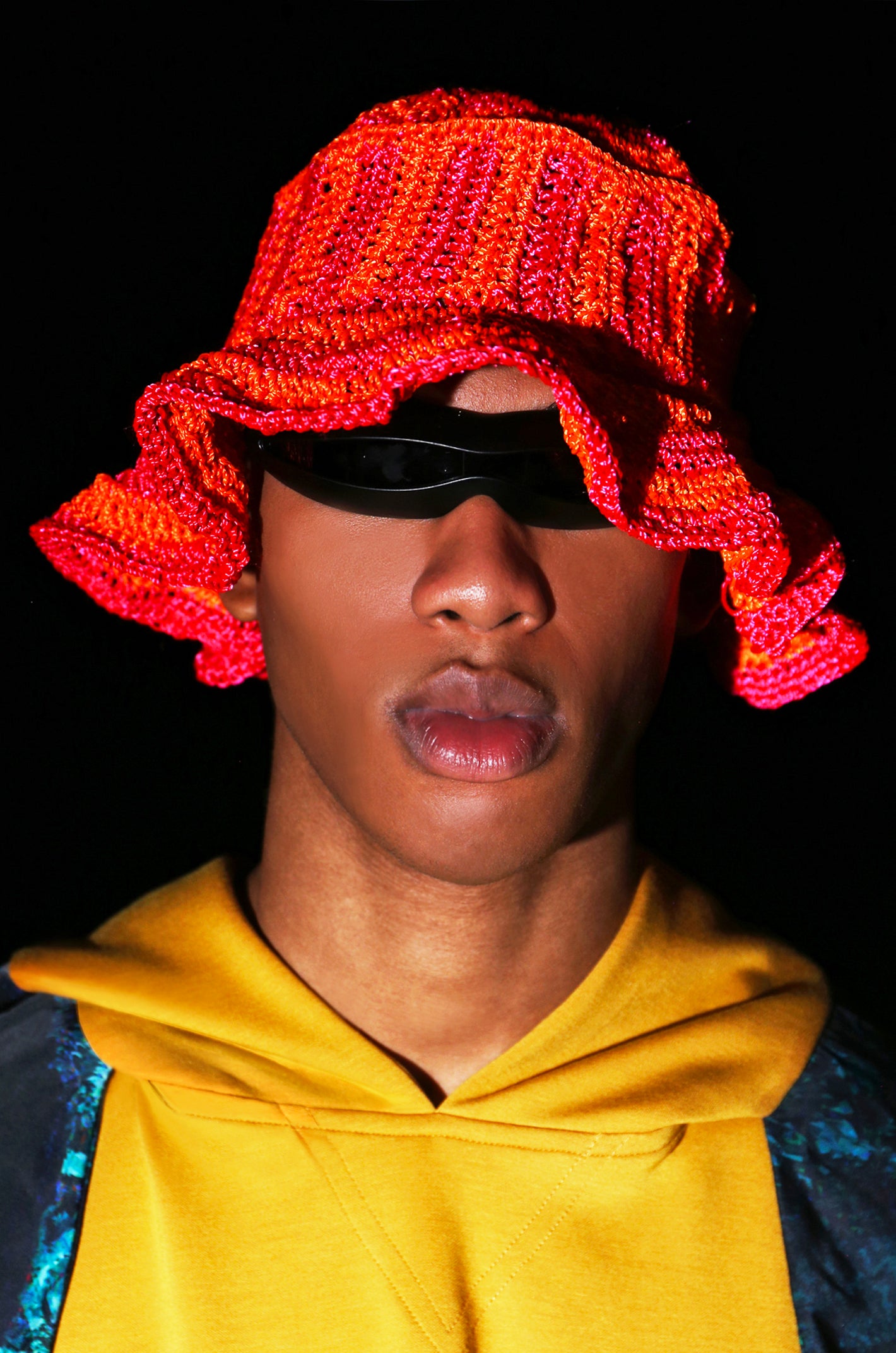 Orange Pink Striped Nylon Crochet Bucket Hat