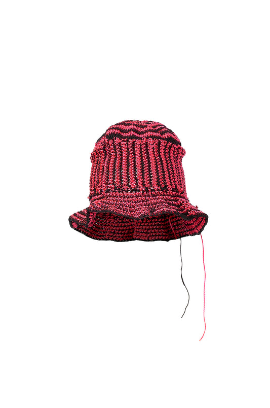 Black Pink Striped Nylon Crochet Bucket Hat